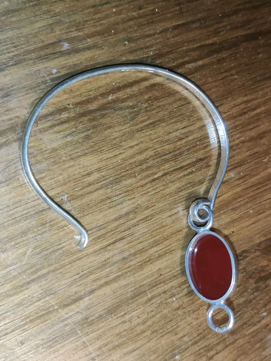 OVAL CARNELIAN, 925 Silver Vintage Unisex Bangle ! - Image 4
