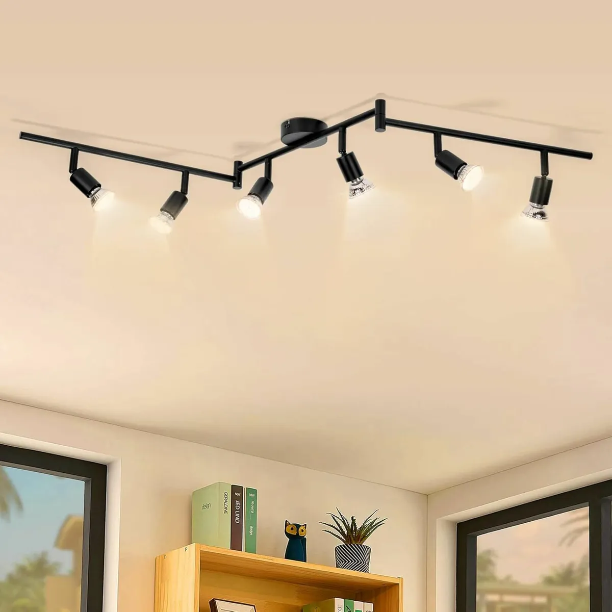 LED Ceiling Light Rotatable 6 Way Black 6x5W Bulbs - Image 1