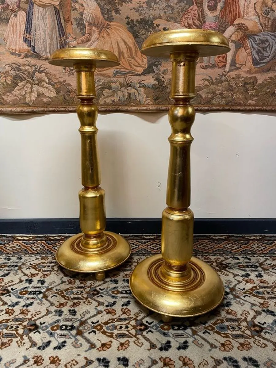 A Pair Of Decorative Wood Gilded Columns , Pedestals - Image 1
