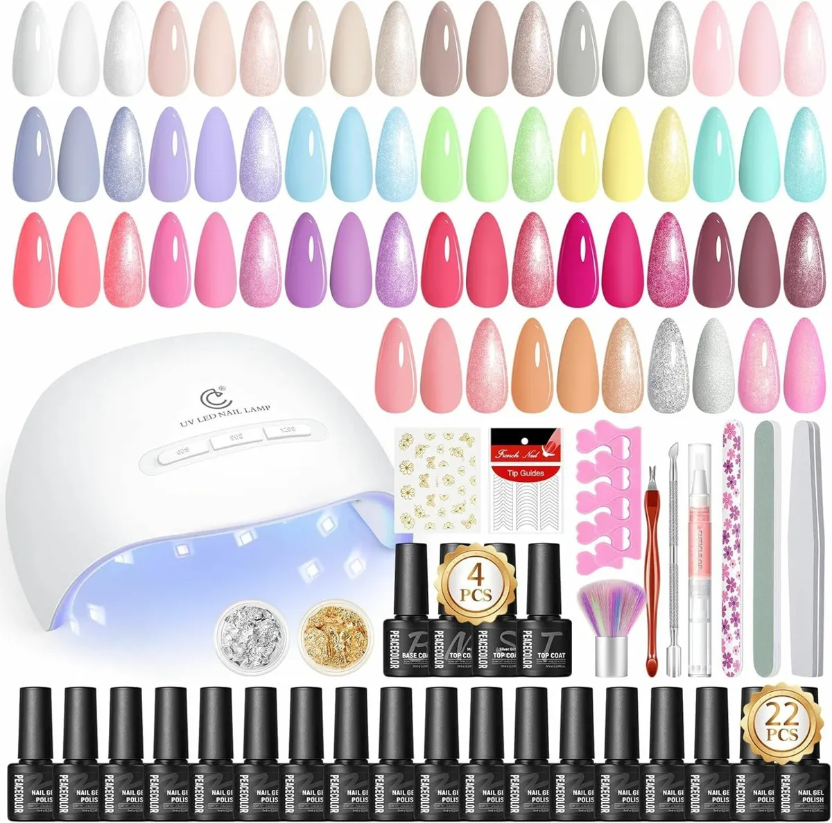 Gel Nail Polish Set, 39 PCS UV Lamp 22+4 Colours - Image 1