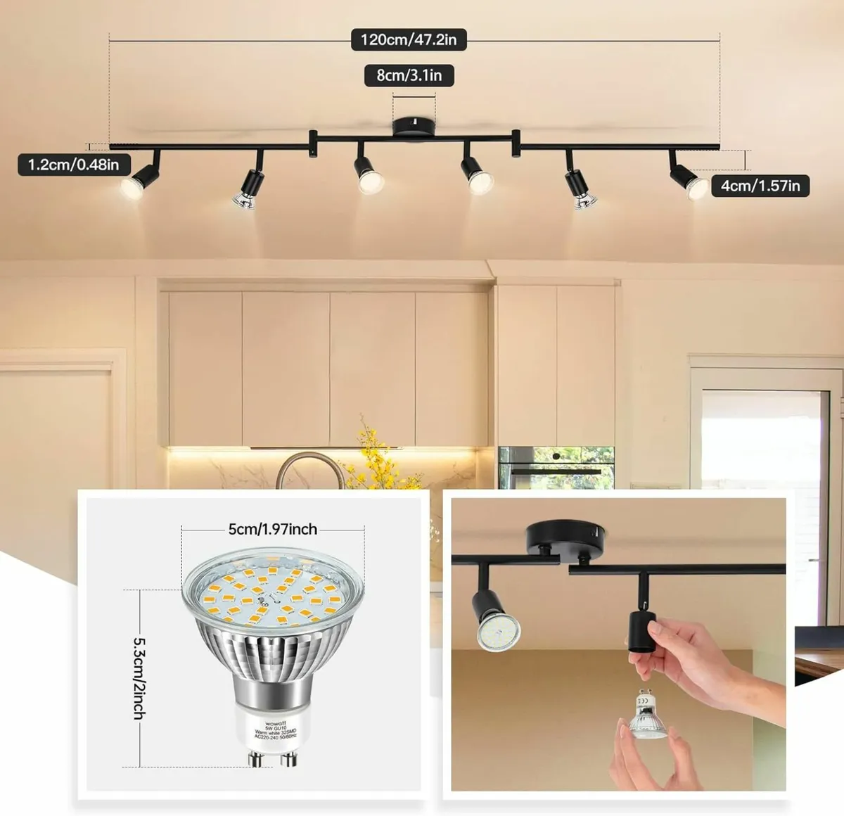 LED Ceiling Light Rotatable 6 Way Black 6x5W Bulbs - Image 2