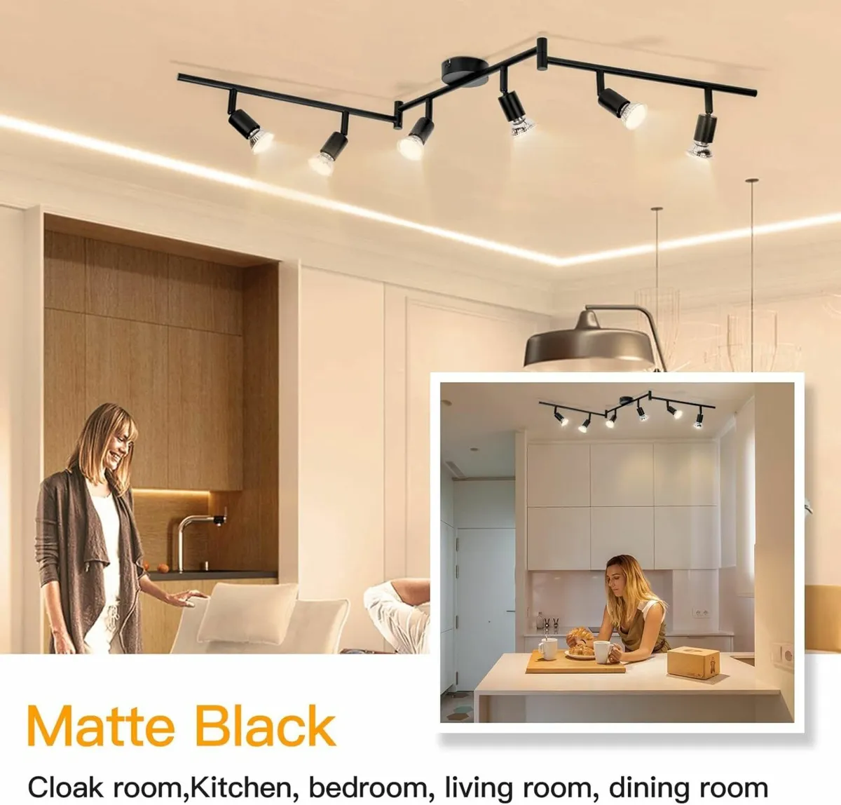 LED Ceiling Light Rotatable 6 Way Black 6x5W Bulbs - Image 4