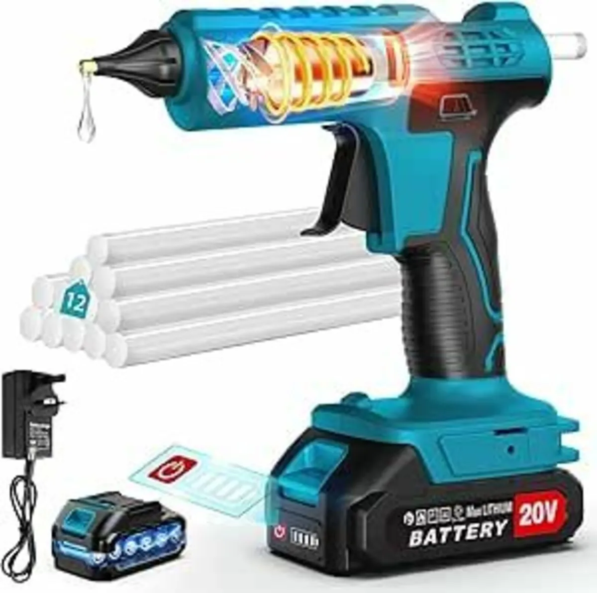 100W Cordless Hot Glue Gun, 12pcs Glue Sticks - Image 4