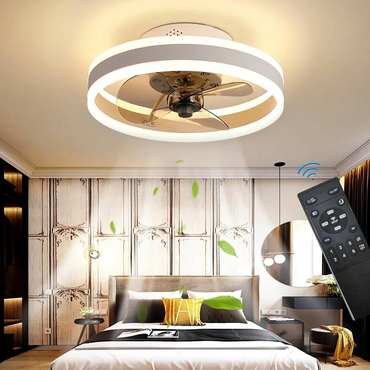 LED Ceiling Fan warm Lights Remote, 6 Speed White - Image 1