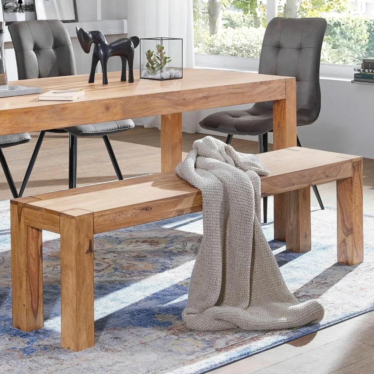 Acacia Wood Dining Room Bench 160 cm Solid Wood Be - Image 1