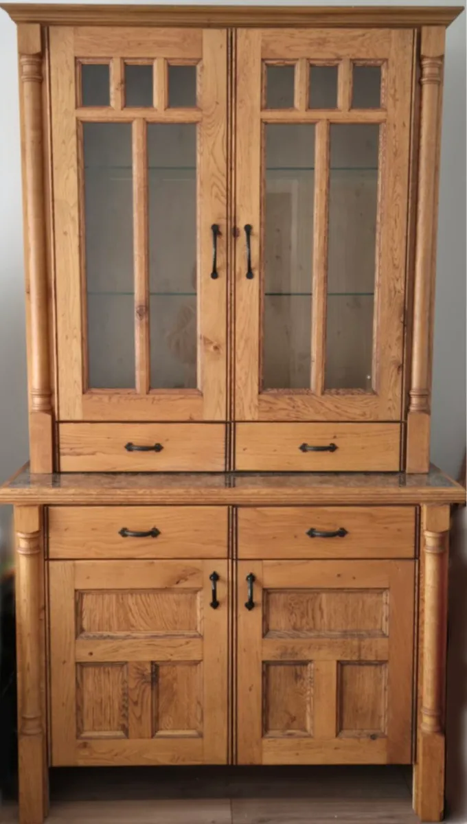 2pc Natural pinewood cabinet with marble counter - Image 1