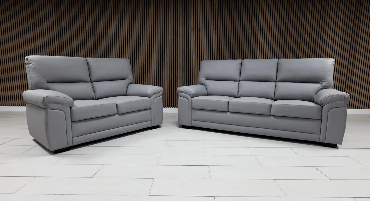Gretal 3+2 Light Grey Leather Sofa Set - Image 1