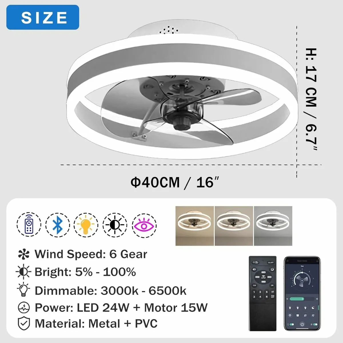 LED Ceiling Fans Lights Gold Reversible Remote - Image 3