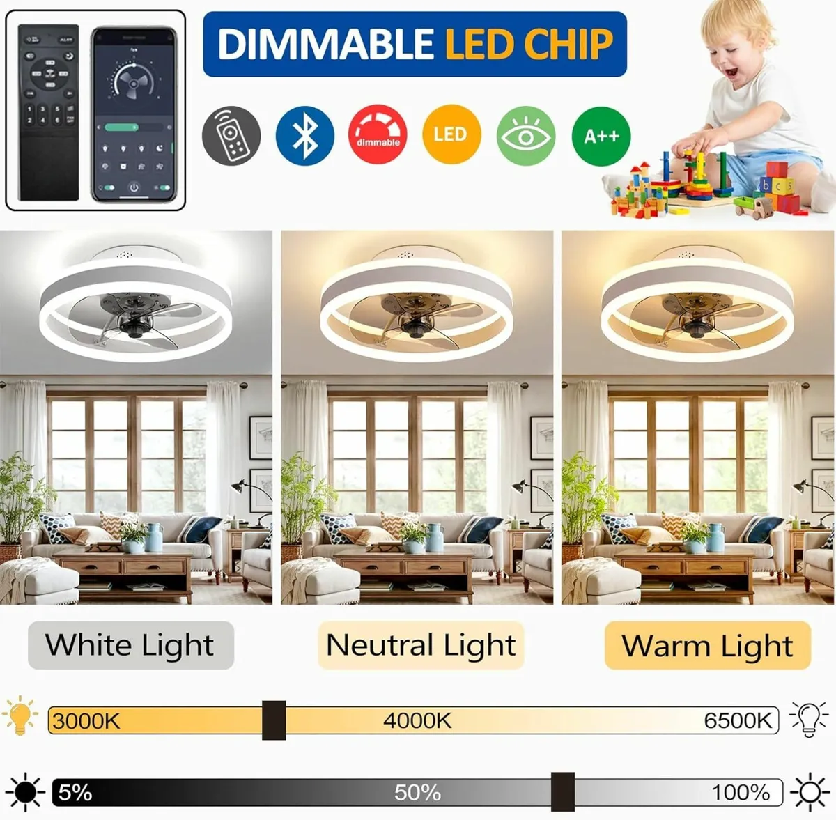 LED Ceiling Fans Lights Gold Reversible Remote - Image 4