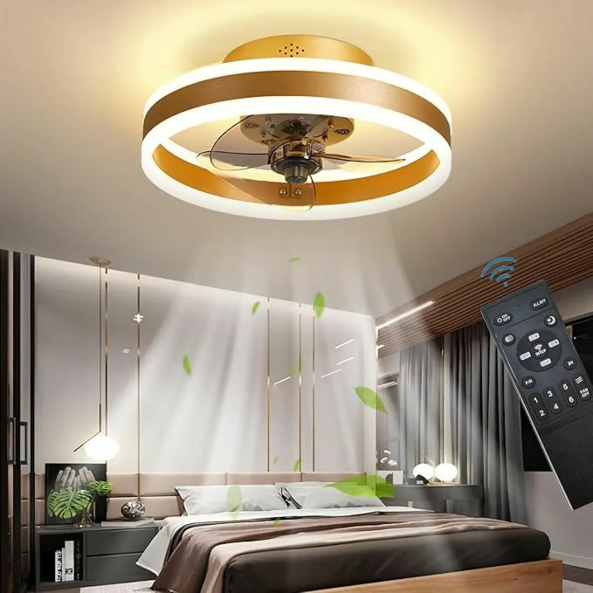 LED Ceiling Fans Lights Gold Reversible Remote - Image 1