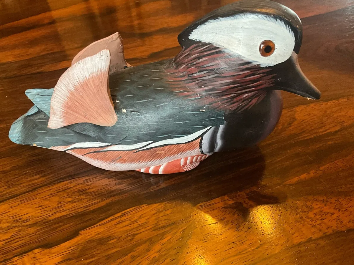 Wood Carved & Painted Mandarin Duck - Image 1