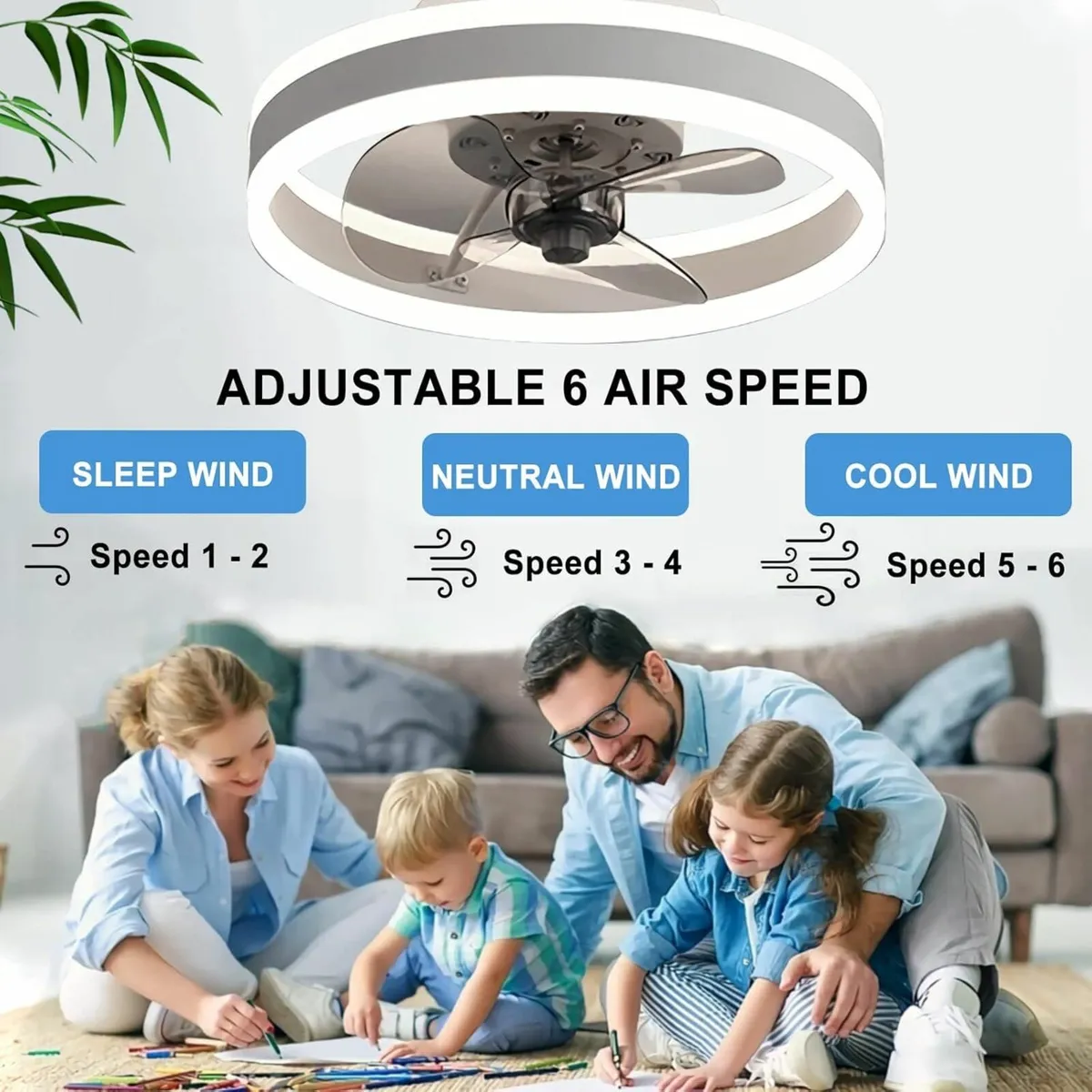 LED Ceiling Fans Lights Remote 6 Speeds Black - Image 4