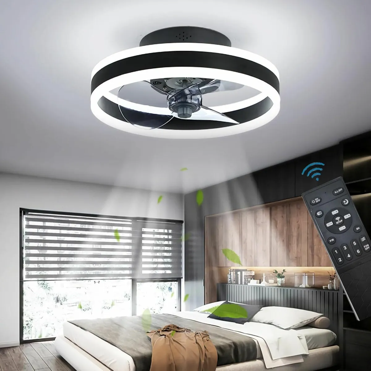 LED Ceiling Fans Lights Remote 6 Speeds Black - Image 1