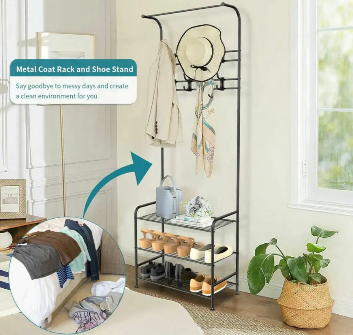 Metal Coat Stand Clothes Shoes Rack Rail 180cm NEW - Image 2