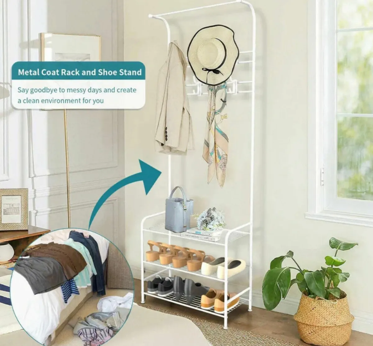 Metal Coat Stand Clothes Shoes Rack Rail 180cm NEW - Image 3