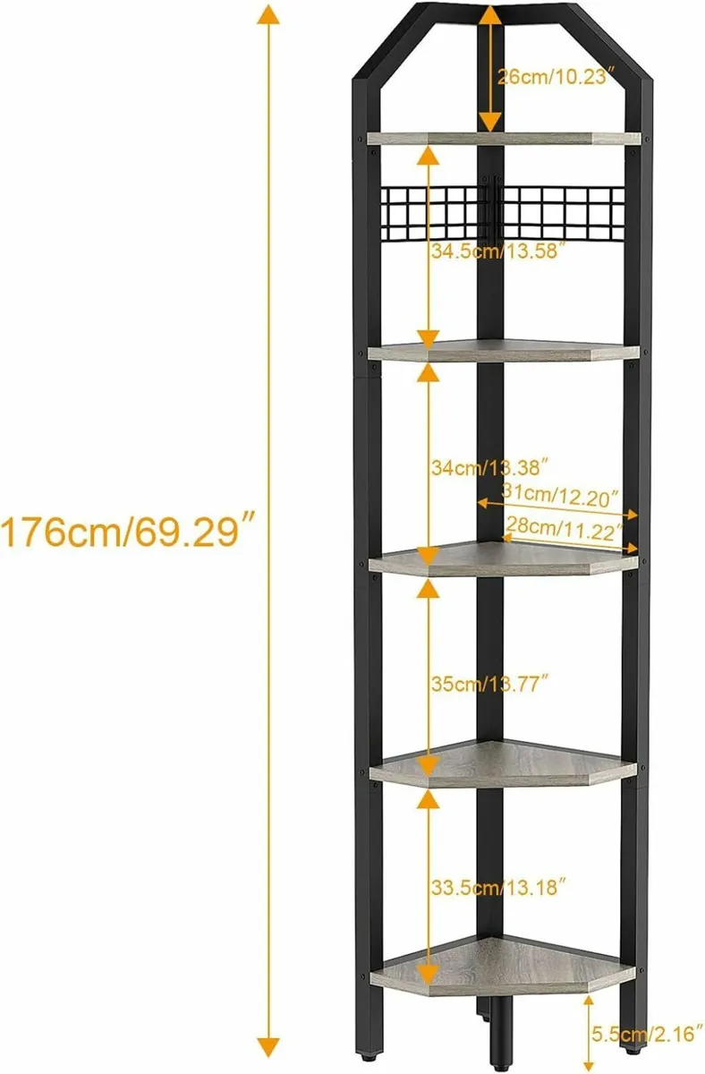 5 Tier Corner Shelf 176cm Storage Shelf Unit - Image 4