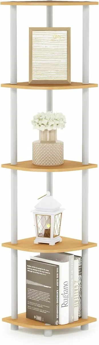 5 Tier Corner Display Rack Shelving Unit White - Image 1