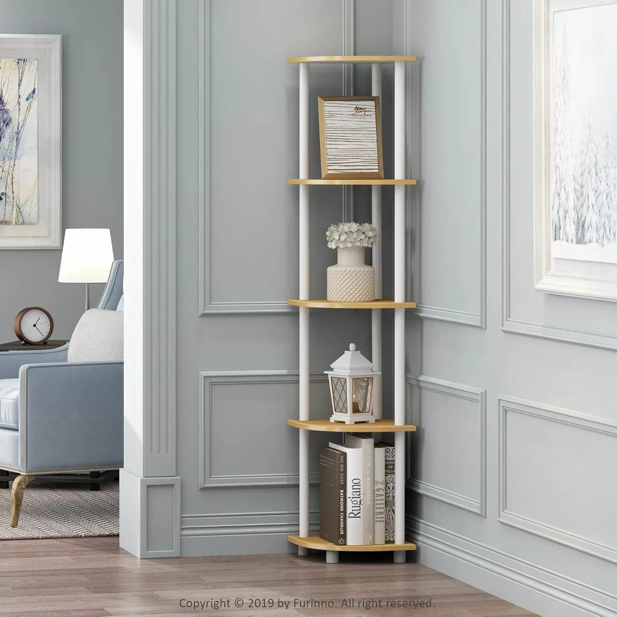 5 Tier Corner Display Rack Shelving Unit White - Image 4