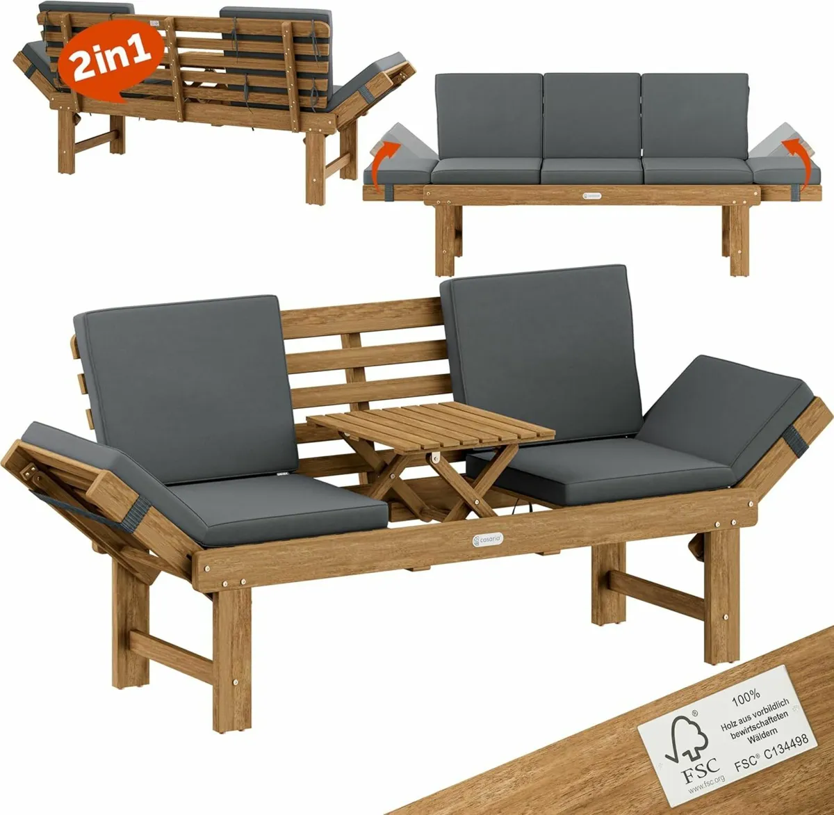 Garden Bench Weatherproof Wood with Table 200 x 50 - Image 1