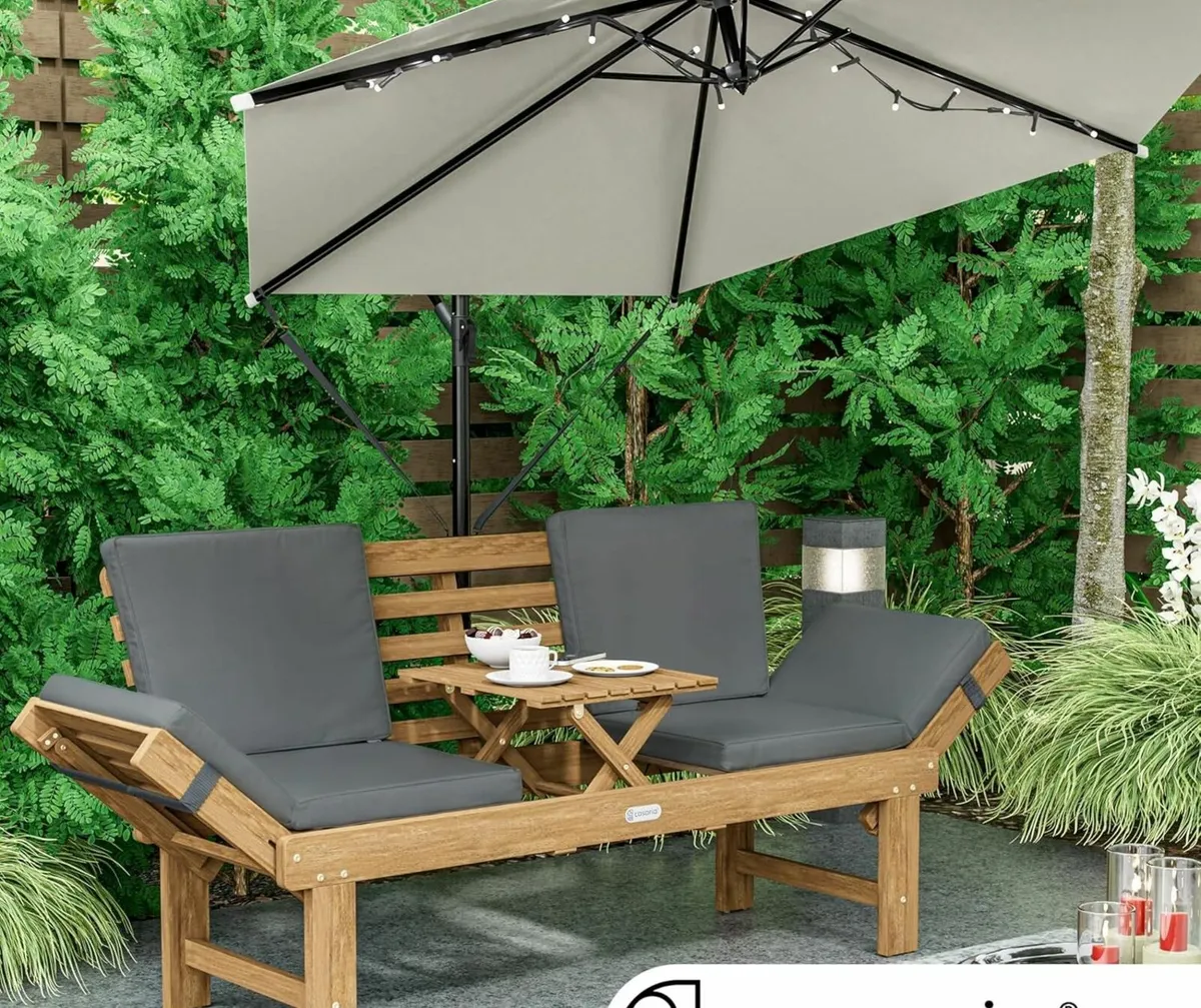 Garden Bench Weatherproof Wood with Table 200 x 50 - Image 2