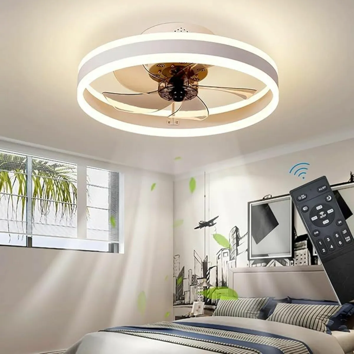 LED Ceiling Fans with Lights Remote, White 50CM - Image 1