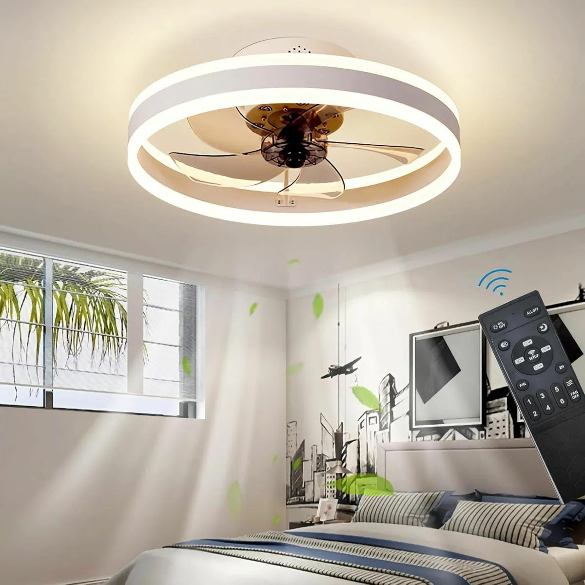 LED Ceiling Fans with Lights Remote, White 50CM - Image 3