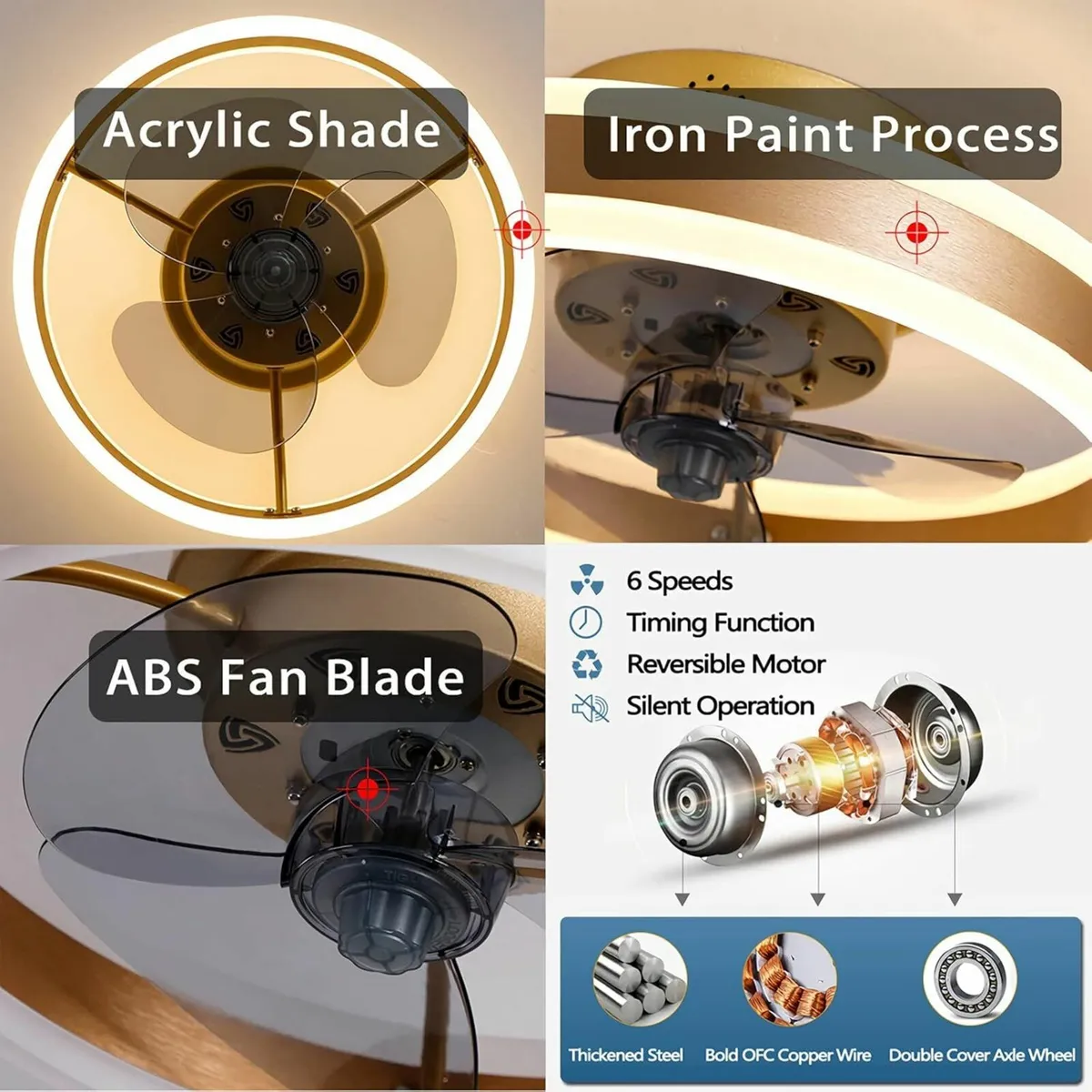 LED Ceiling Fans with Lights Remote, White 50CM - Image 4
