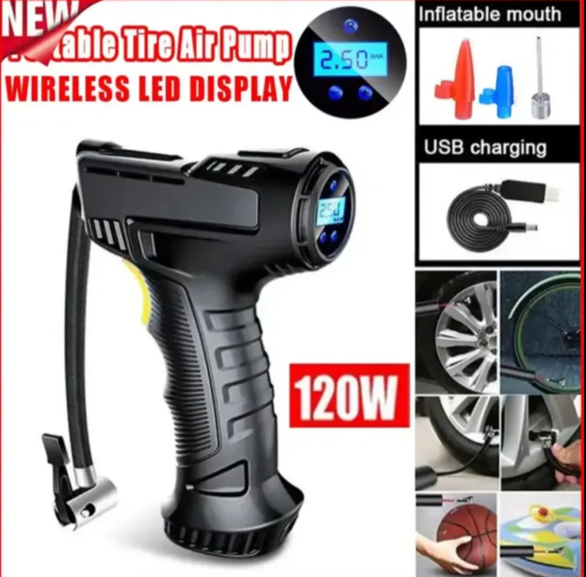 150psi Air Compressor Car Bike Tyre Inflator NEW - Image 1