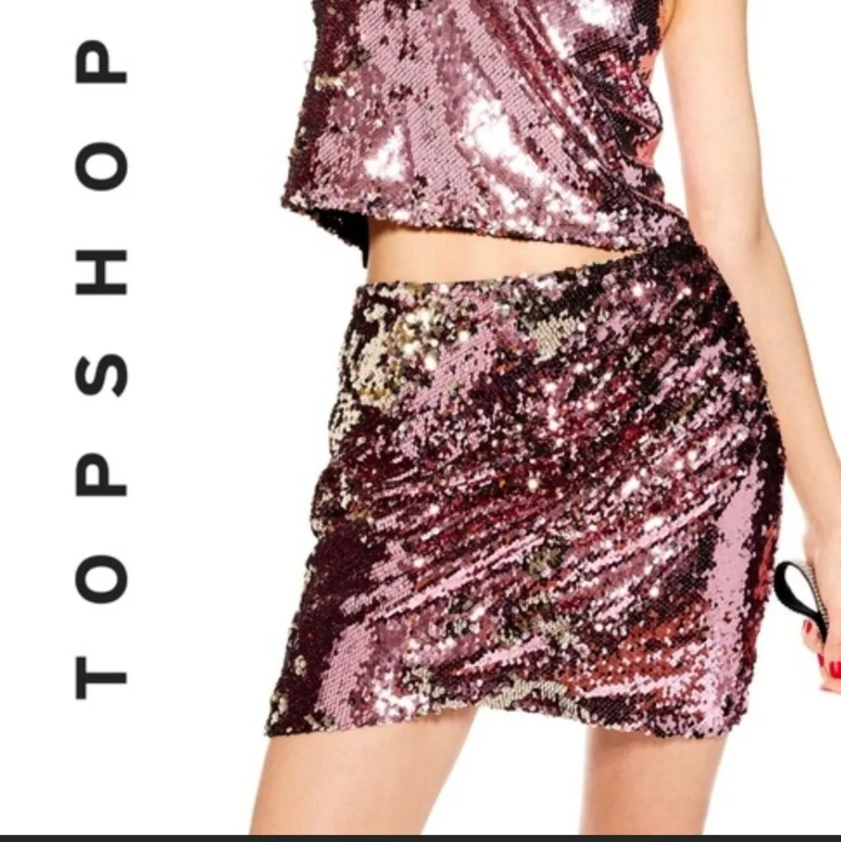 Topshop Pink & Rose Gold Sequin Skirt – UK12 - Image 1