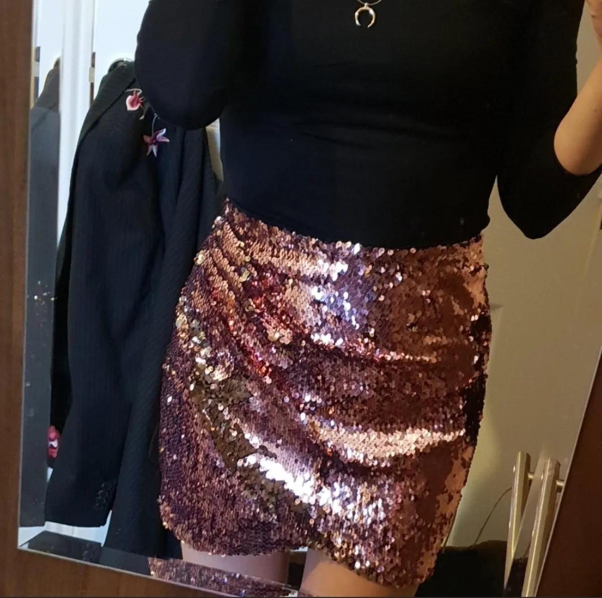 Topshop Pink & Rose Gold Sequin Skirt – UK12 - Image 3