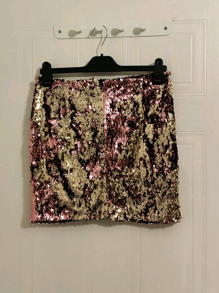 Topshop Pink & Rose Gold Sequin Skirt – UK12 - Image 4
