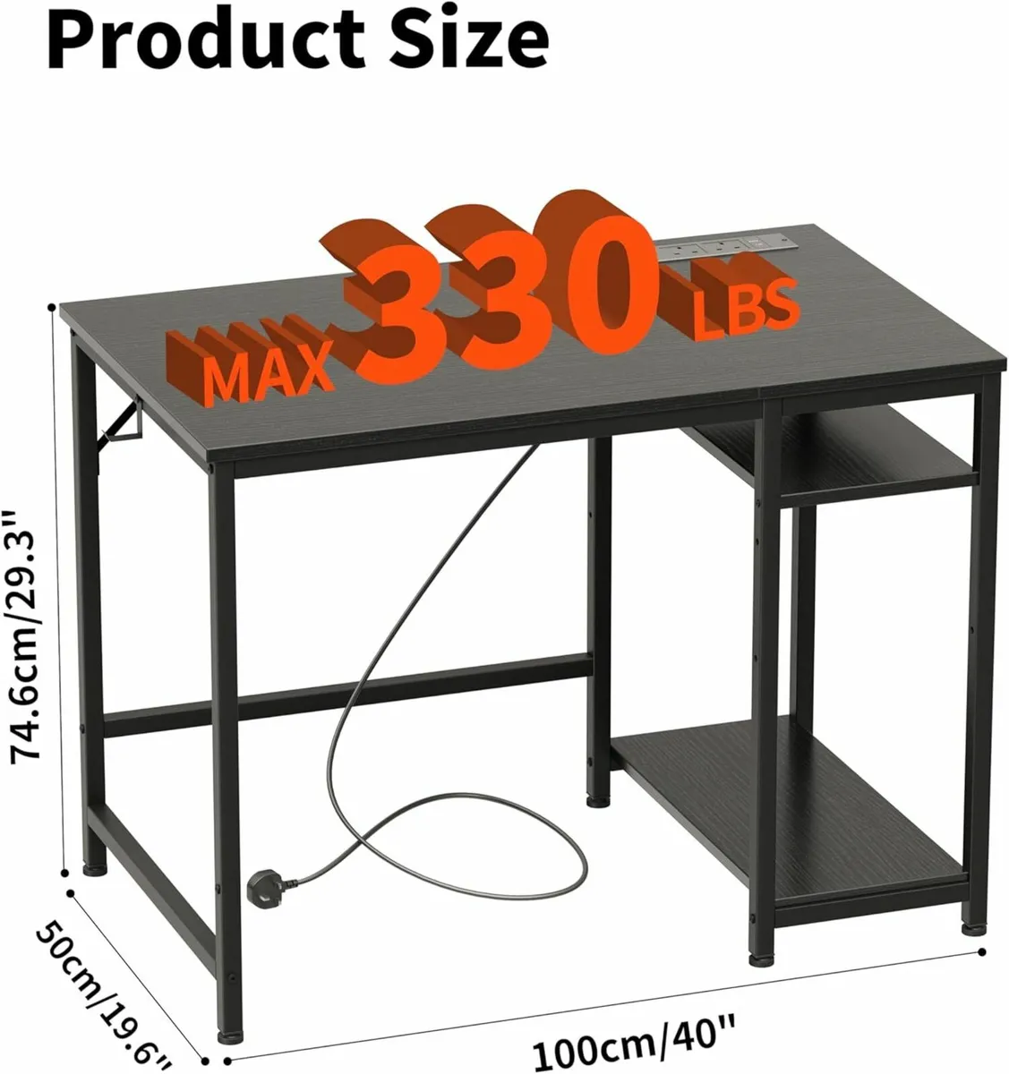Computer Black Gaming Office Desk USB Outlet100cm - Image 3