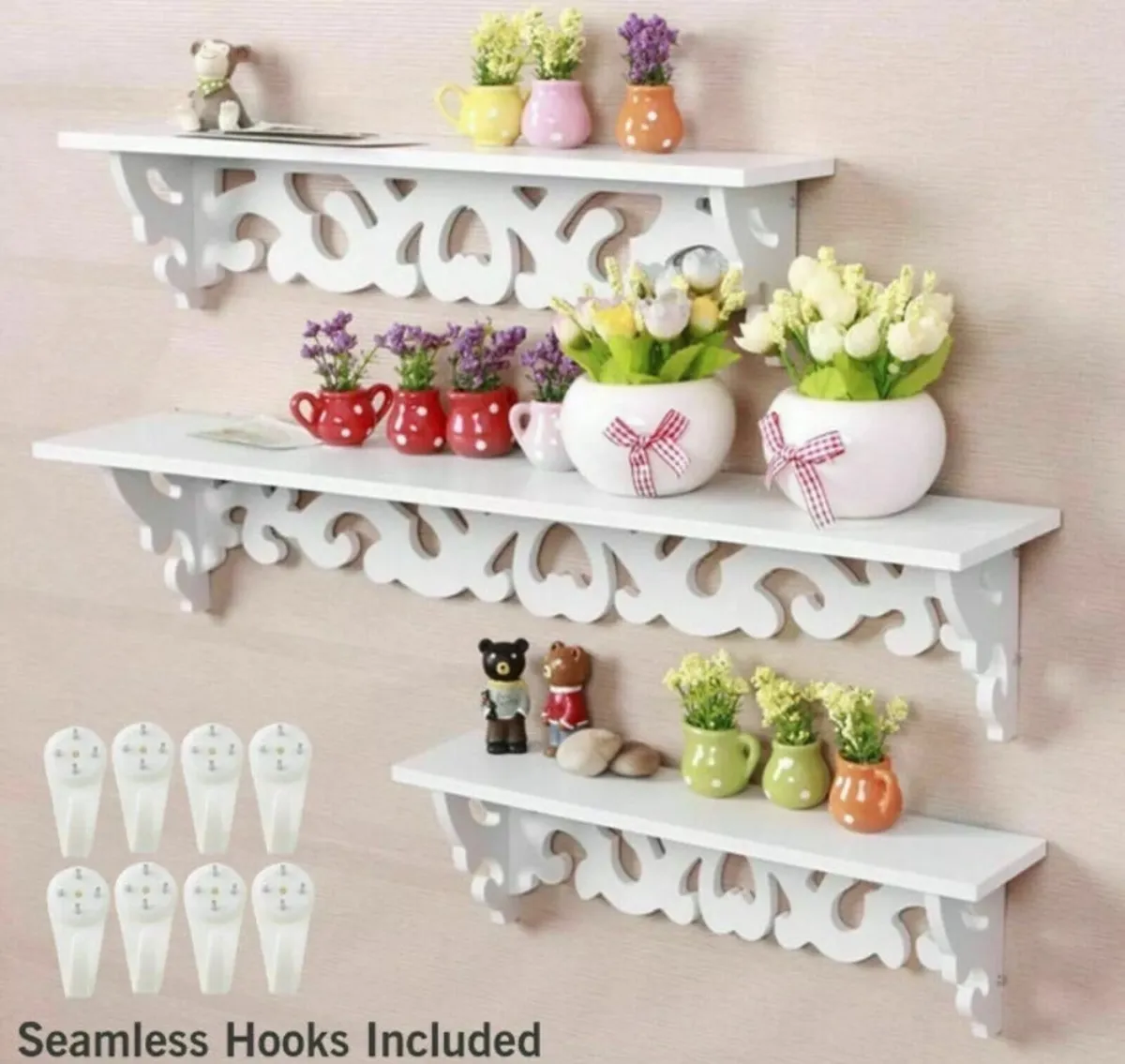 Set of 3 White Floating Wall Shelves NEW - Image 2