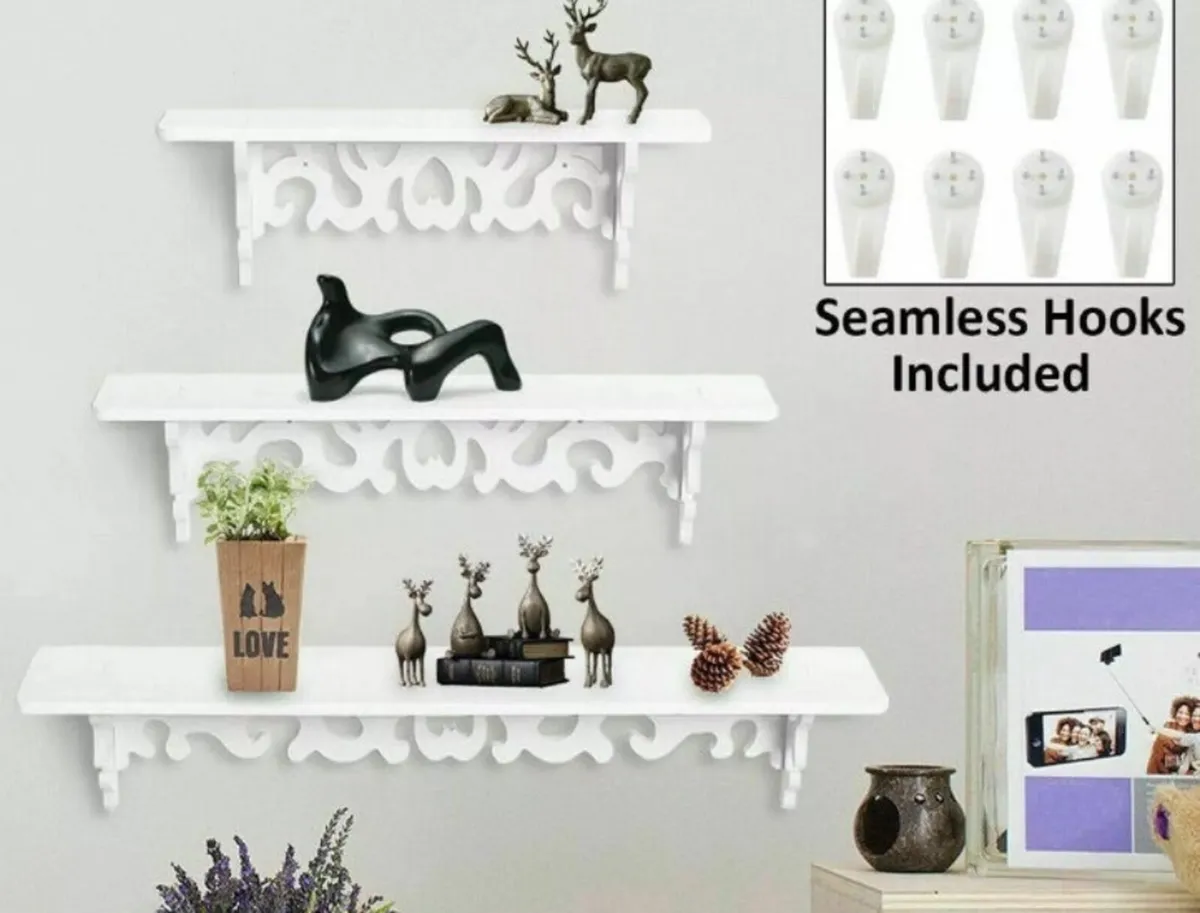 Set of 3 White Floating Wall Shelves NEW - Image 3