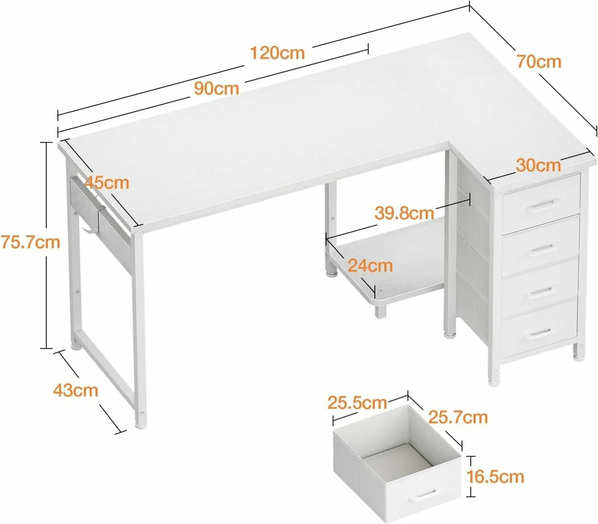 Computer Desk Drawers 120x70cm Corner Desk Office - Image 2