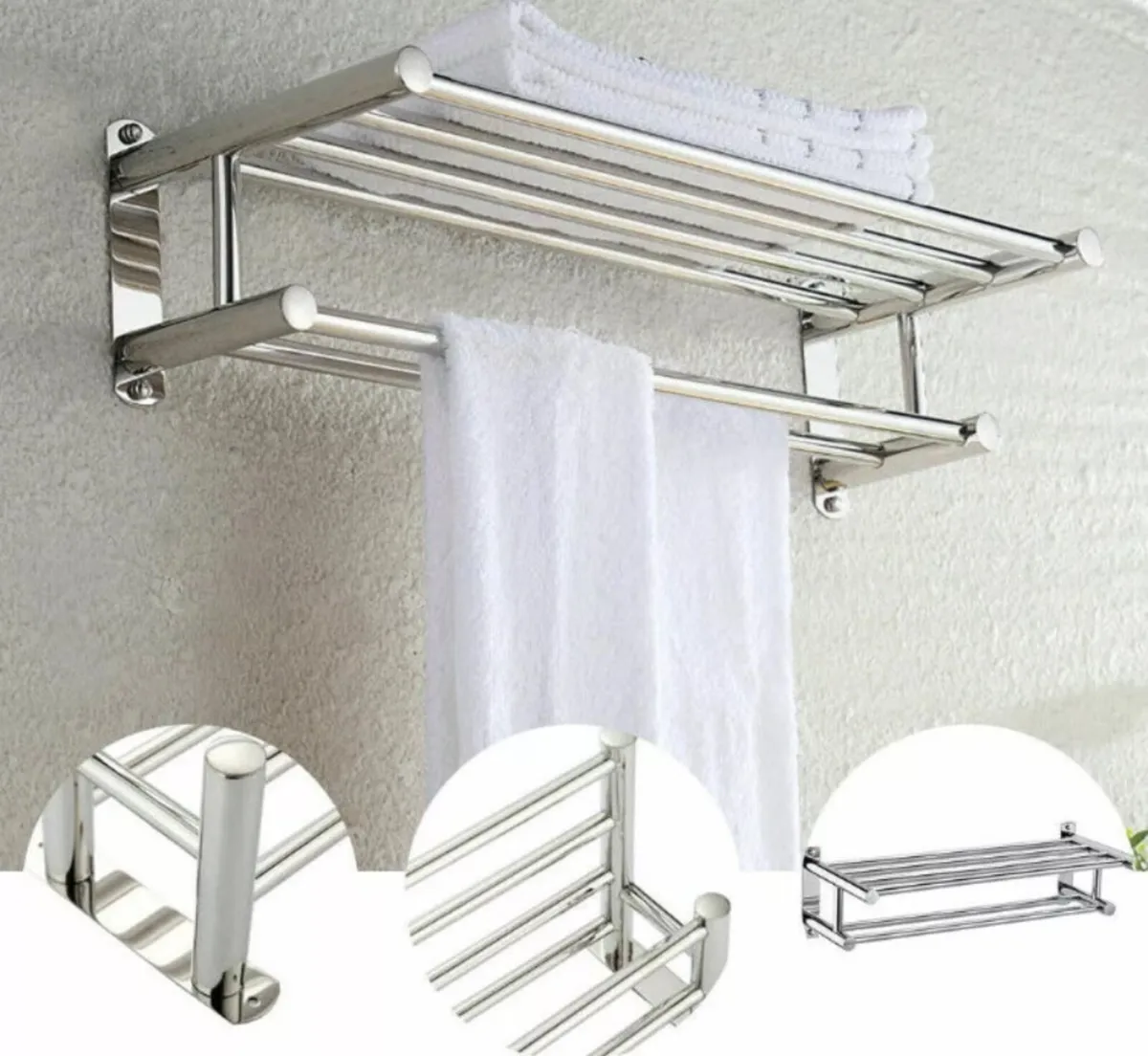 Double Towel Rail Holder Wall Mounted Rack NEW - Image 3