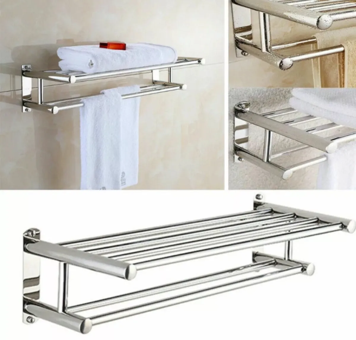 Double Towel Rail Holder Wall Mounted Rack NEW - Image 4