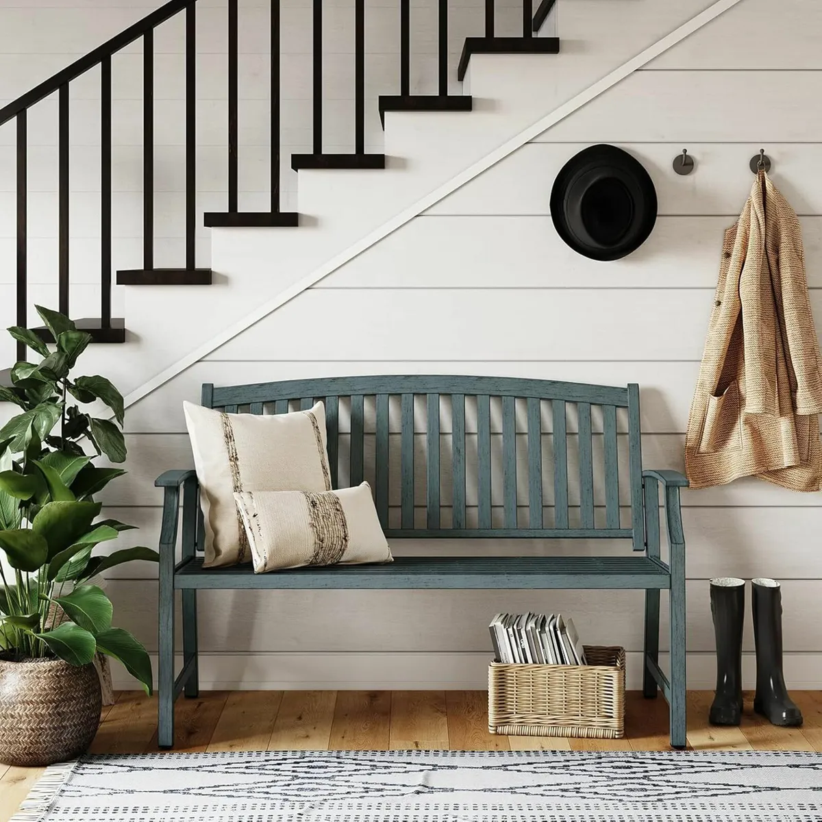 Grand patio Outdoor Bench Blue Garden Park hallway - Image 4