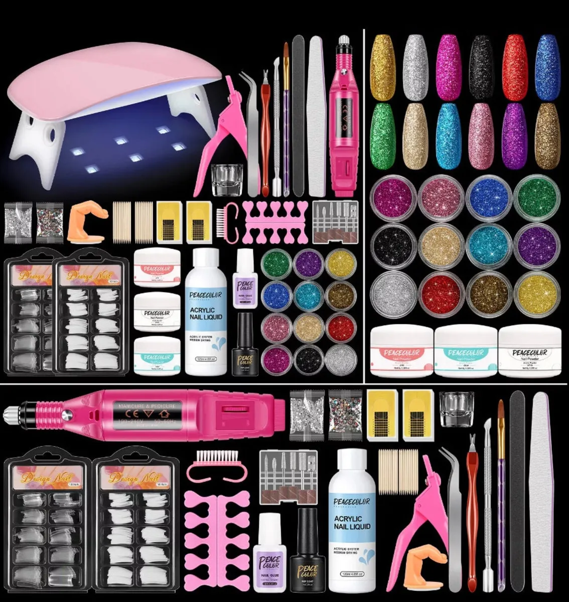 All-in-One Nail Manicure Kit with lamp & drill