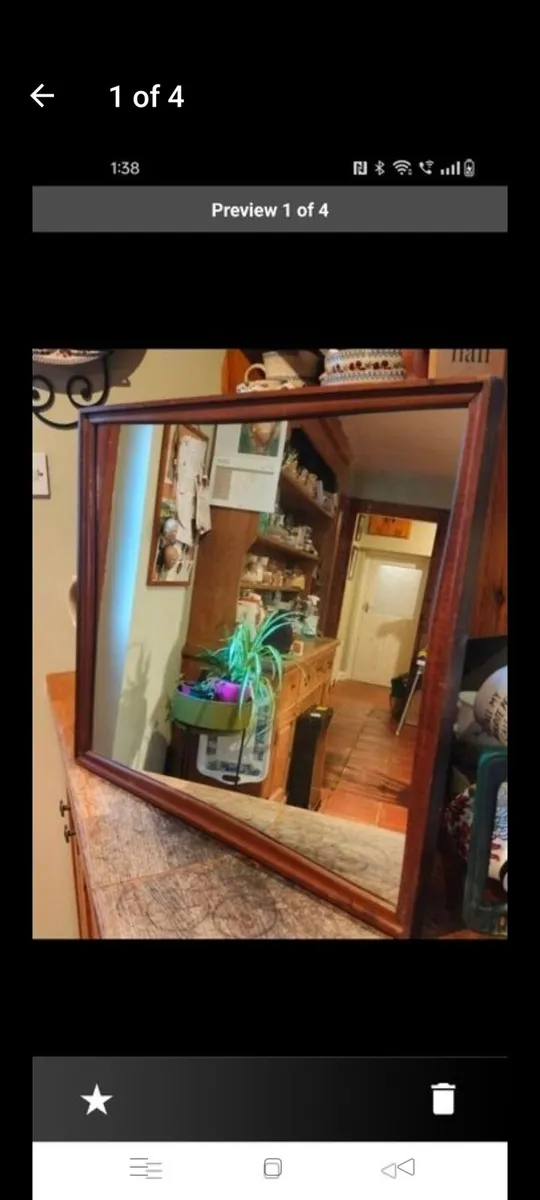 Teak framed Vintage Mirror, very heavy, hang portr - Image 1