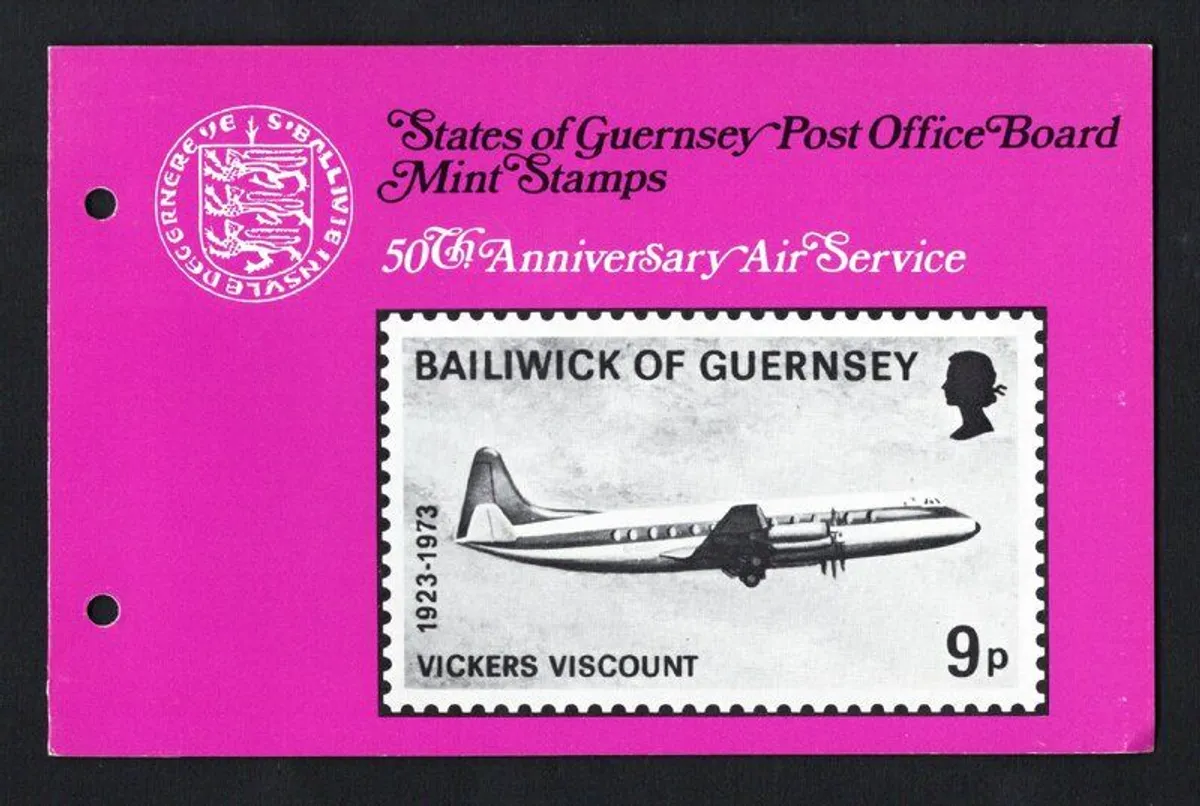 1973 Guernsey 50th Anniversary of First Regular Guernsey Air Services Commemorative Stamps Presentation Pack - Image 2