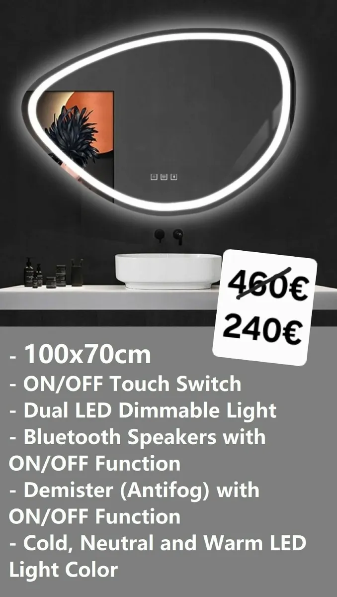 LED Bathroom Mirror 100x70cm - Image 2