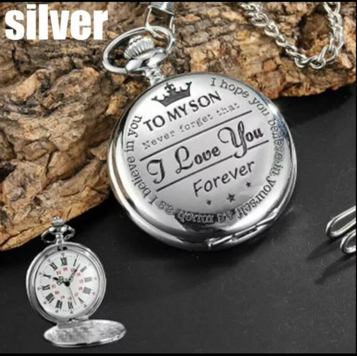 Pocket Watch "To MY SON" Quartz with Chain NEW - Image 1