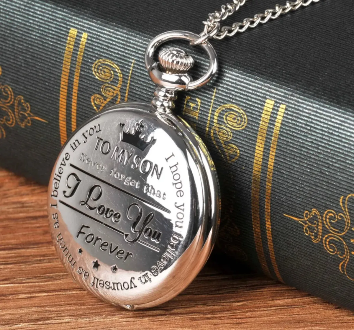 Pocket Watch "To MY SON" Quartz with Chain NEW - Image 4