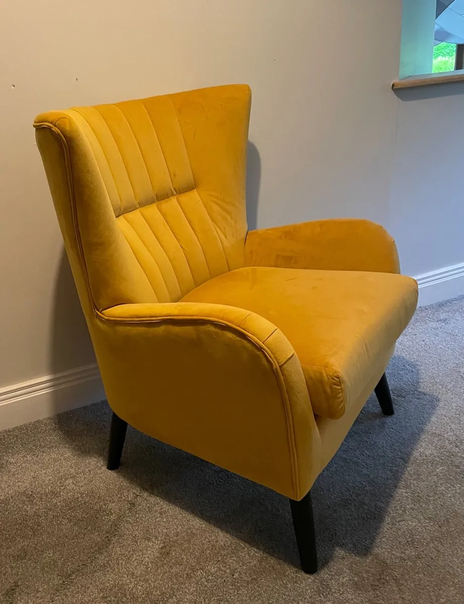 Ochre velvet mid century armchair - Image 2