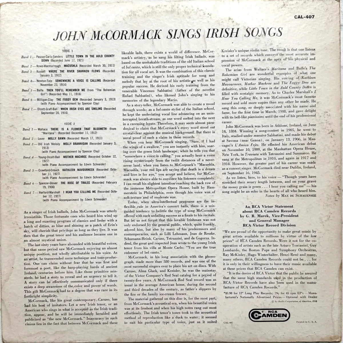 Vinyl LP - John McCormack - sings Irish songs - Image 2