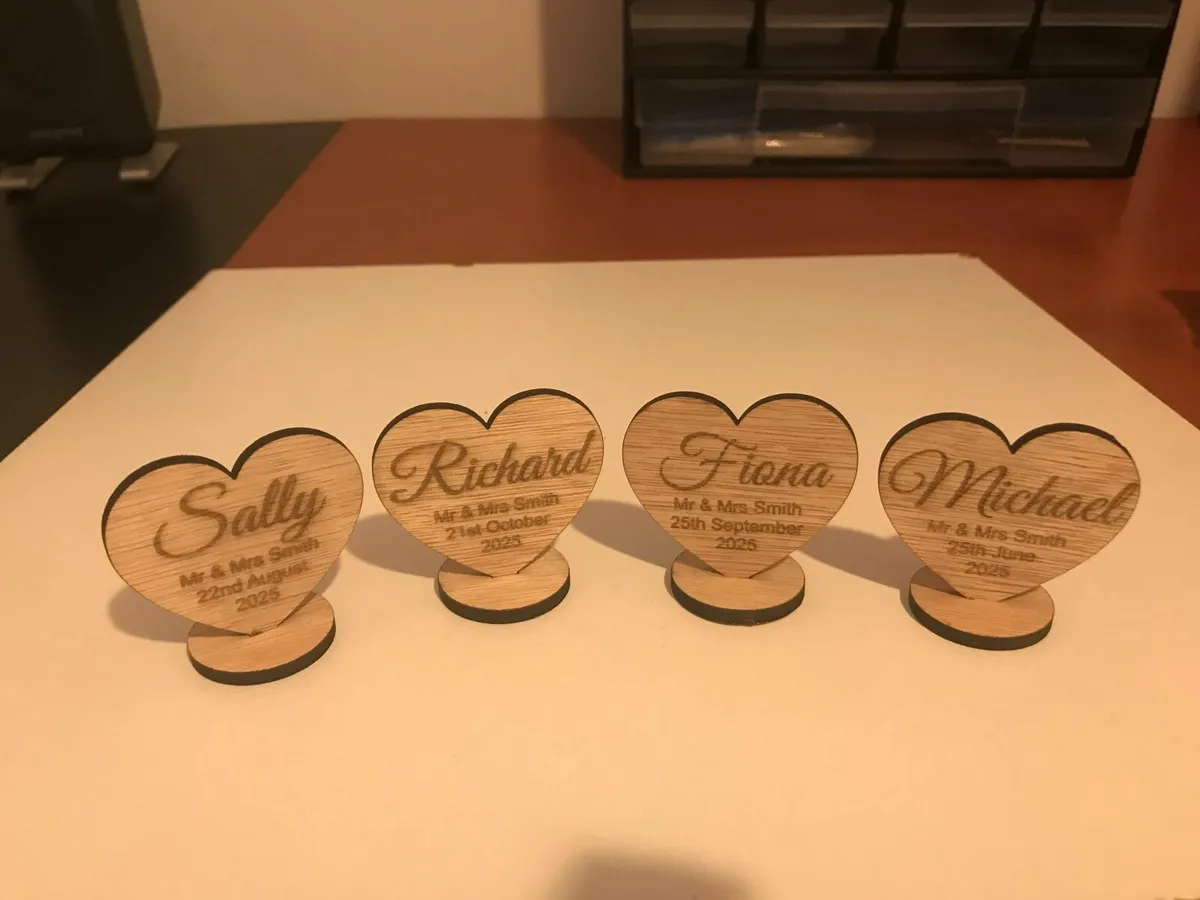 Wedding Table Place Names - Wooden Hearts Qty 5 - Image 1