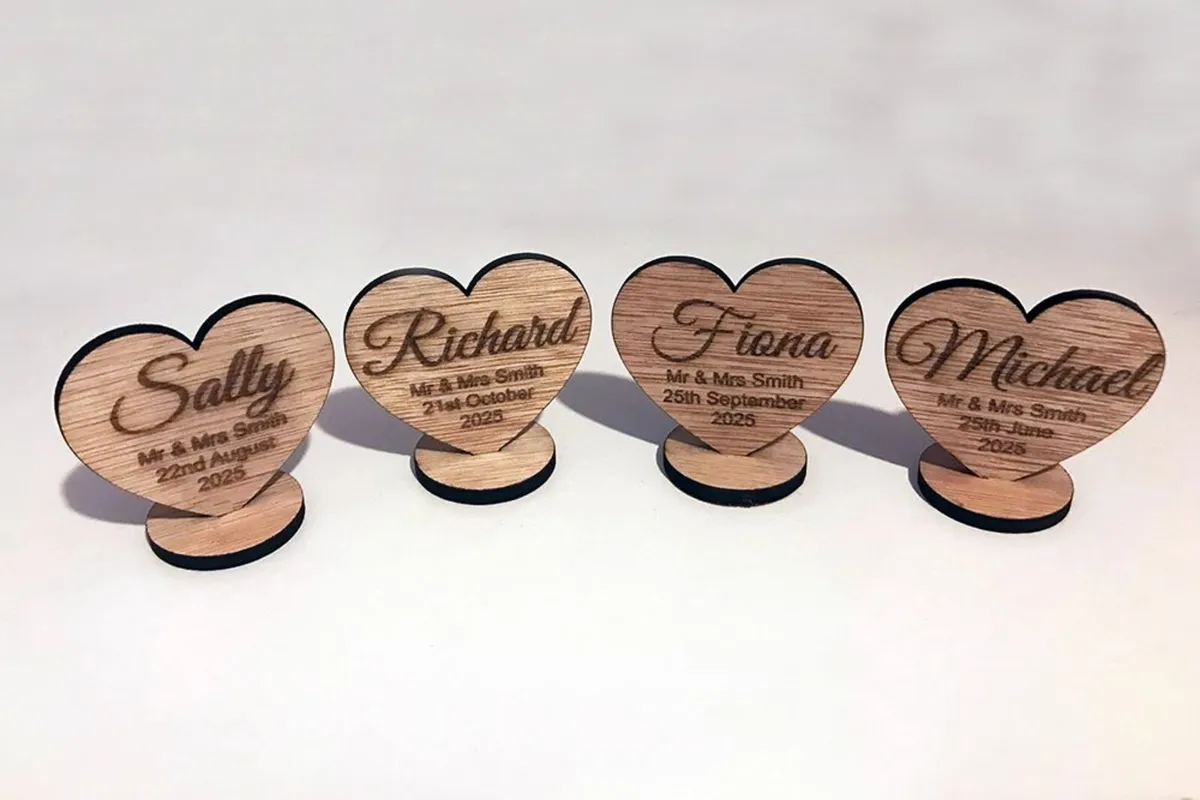 Wedding Table Place Names - Wooden Hearts Qty 5 - Image 2