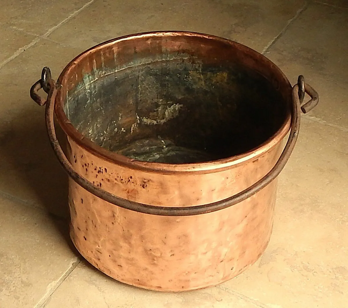 Large Antique Handmade Copper Cauldron - Image 1