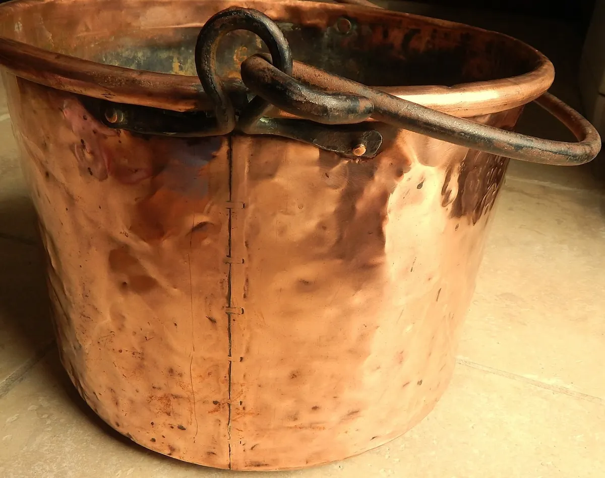 Large Antique Handmade Copper Cauldron - Image 4